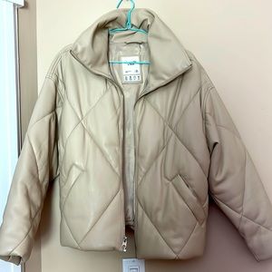 AF vegan leather quilted down jacket in size xs/beige(cream)